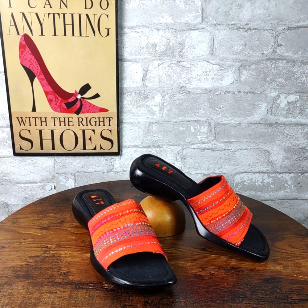 ART EFFECTS Red Sangria Embroidered Fabric Slides